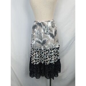 Phool Skirt Size S – Tiered Floral Boho Black Gray Elastic Waist Lightweight